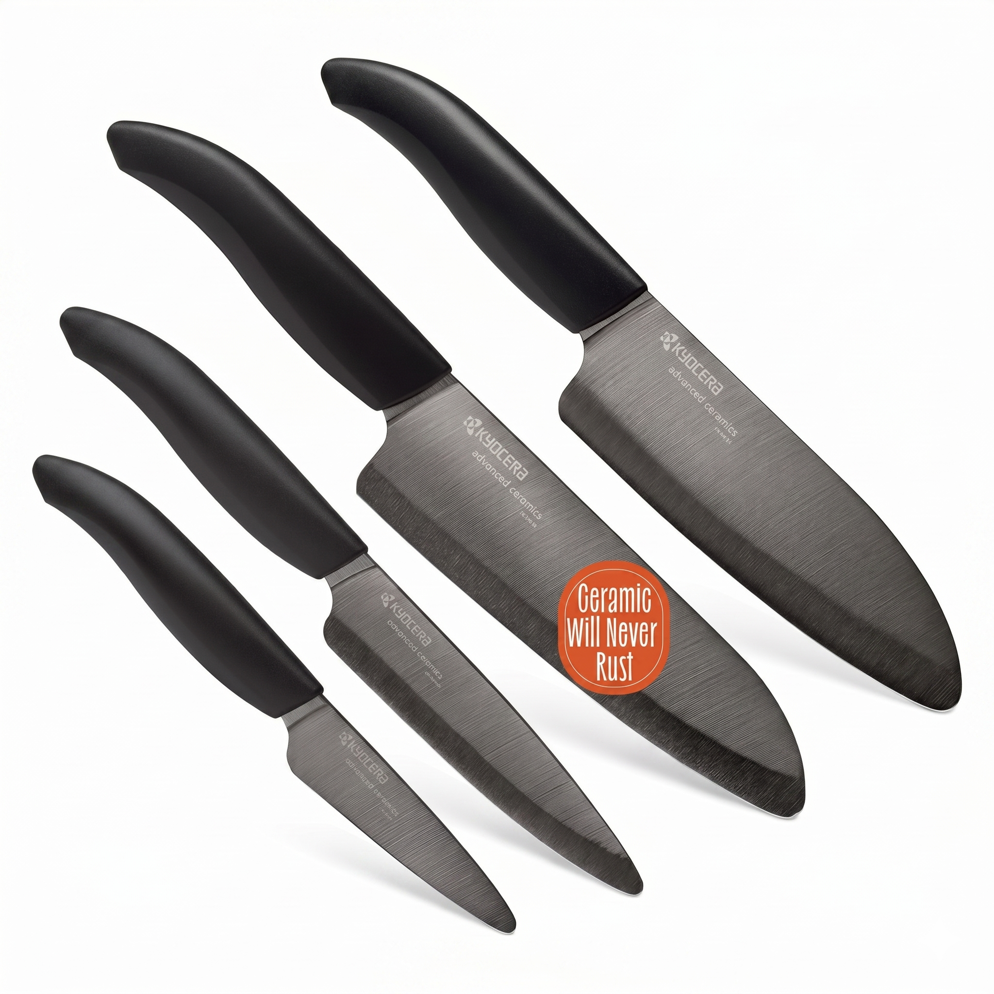 Kyocera’s Revolution 4-Piece Ceramic Knife Set: Chef Knife For Your Cooking Needs, Includes 6"Chef's Santoku, 5.5" Santoku, 4.5" Utility & 3" Paring Knives, Black
