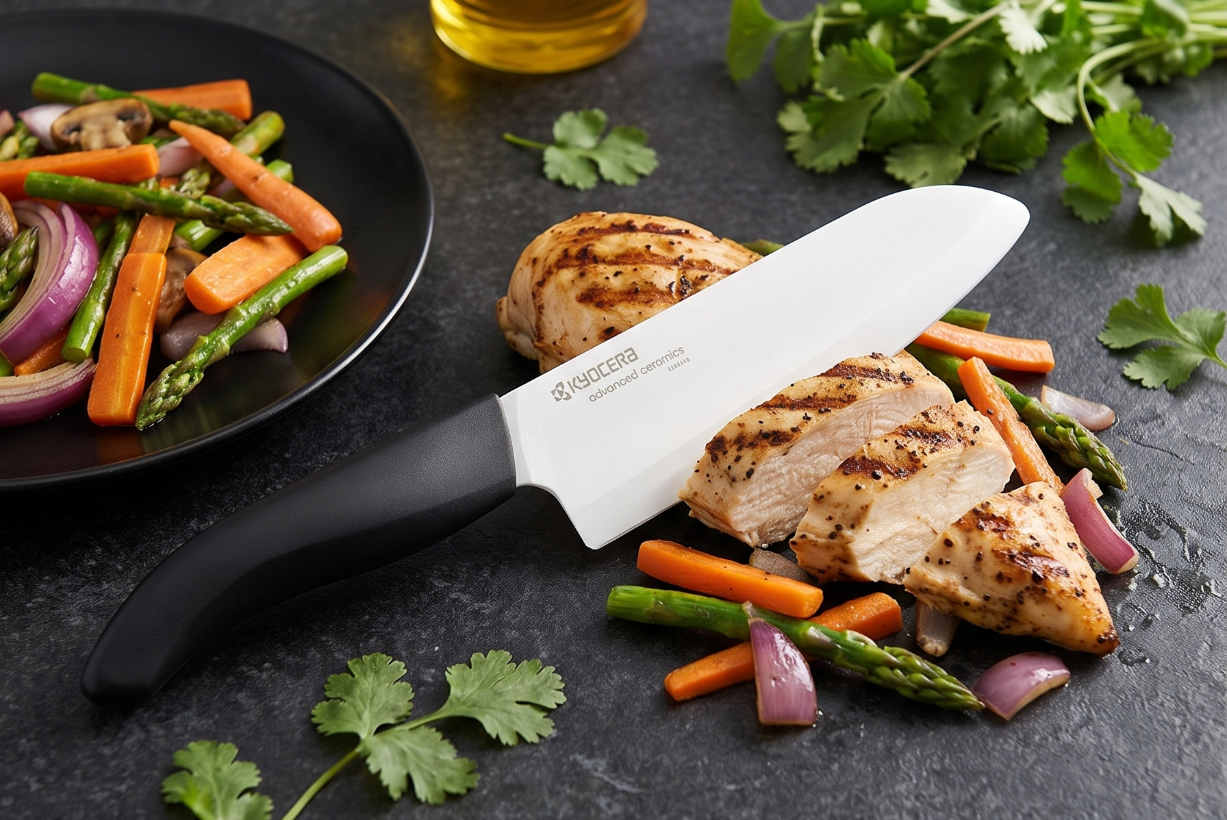 Kyocera Advanced Ceramic Revolution Series 6-inch, Chef's Santoku Knife, Black Handle, White Blade , 6 Inch - FK-160 WH