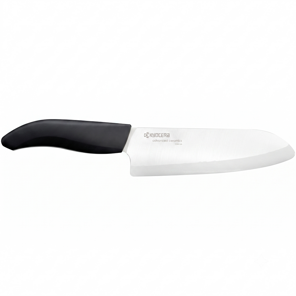 Kyocera Advanced Ceramic Revolution Series 6-inch, Chef's Santoku Knife, Black Handle, White Blade , 6 Inch - FK-160 WH