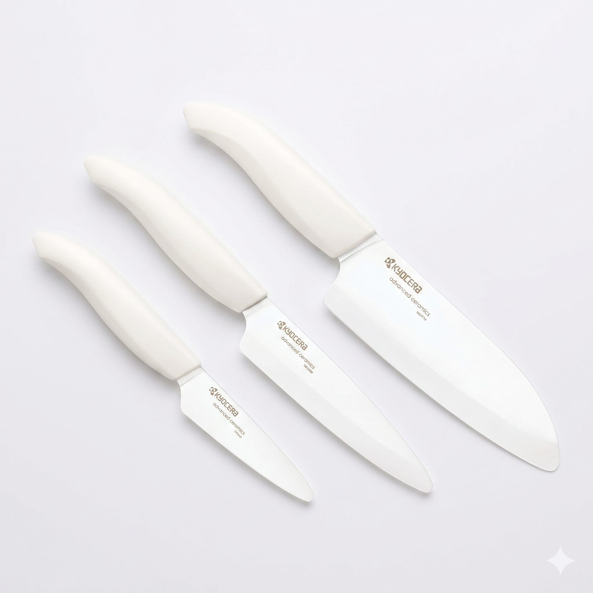 Kyocera 3Piece Advanced ceramic Revolution Series Knife Set, White, Blade Sizes: 5.5", 4.5", 3"