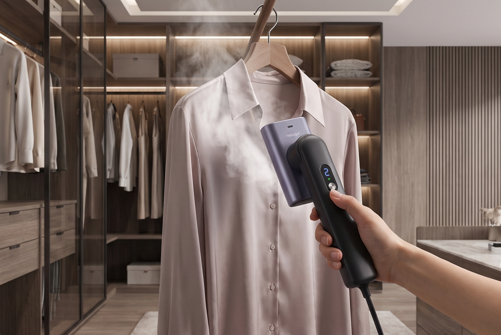 G9 Pro Smart Handheld Steamer for Clothes, Palm-Sized & Lightweight (1lb), Dual Steam Modes, Easy Wrinkle Remover, Auto Shut-Off, Travel & Home Double Use (Metal)