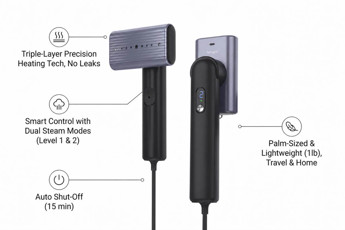 G9 Pro Smart Handheld Steamer for Clothes, Palm-Sized & Lightweight (1lb), Dual Steam Modes, Easy Wrinkle Remover, Auto Shut-Off, Travel & Home Double Use (Metal)