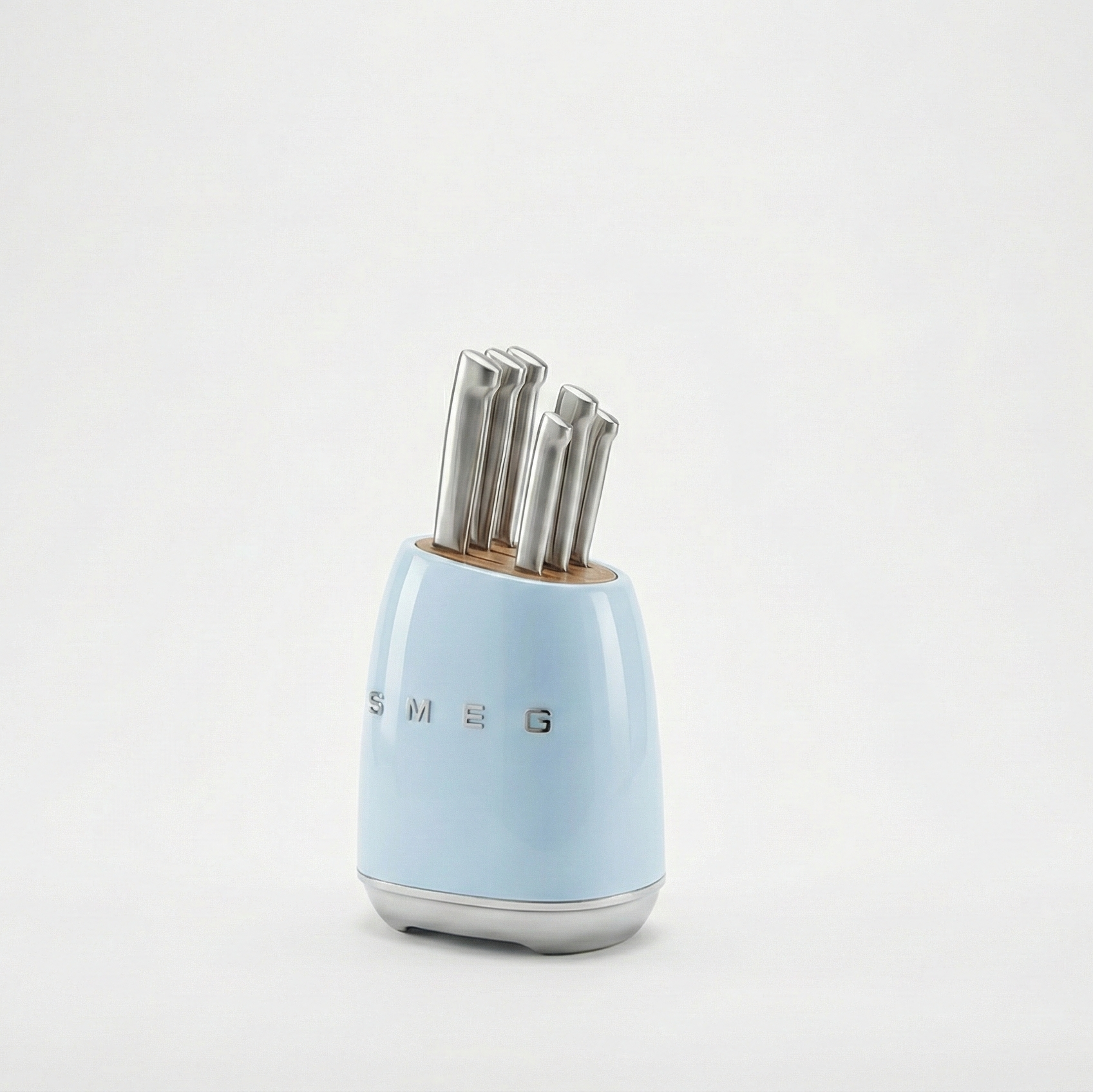 Smeg Pastel Blue Stainless Steel Knife Block Set