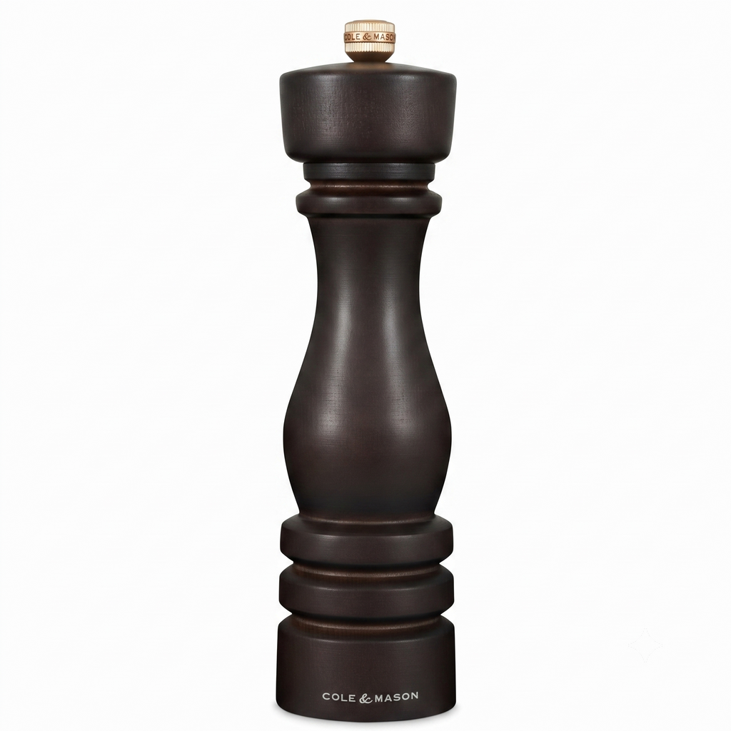 Cole & Mason London Refillable Spice Mill - Kitchen & Home Accessory - Table Black Pepper Grinder - Pepper Mill with Carbon Steel Mechanism - 8", Chocolate Wood