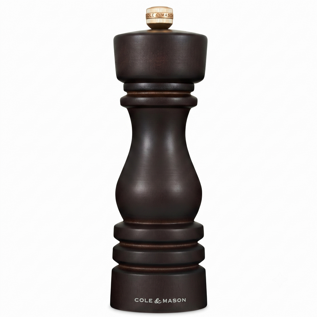 Cole & Mason London Refillable Spice Mill - Kitchen & Home Accessory - Table Black Pepper Grinder - Pepper Mill with Carbon Steel Mechanism - 7", Chocolate Wood