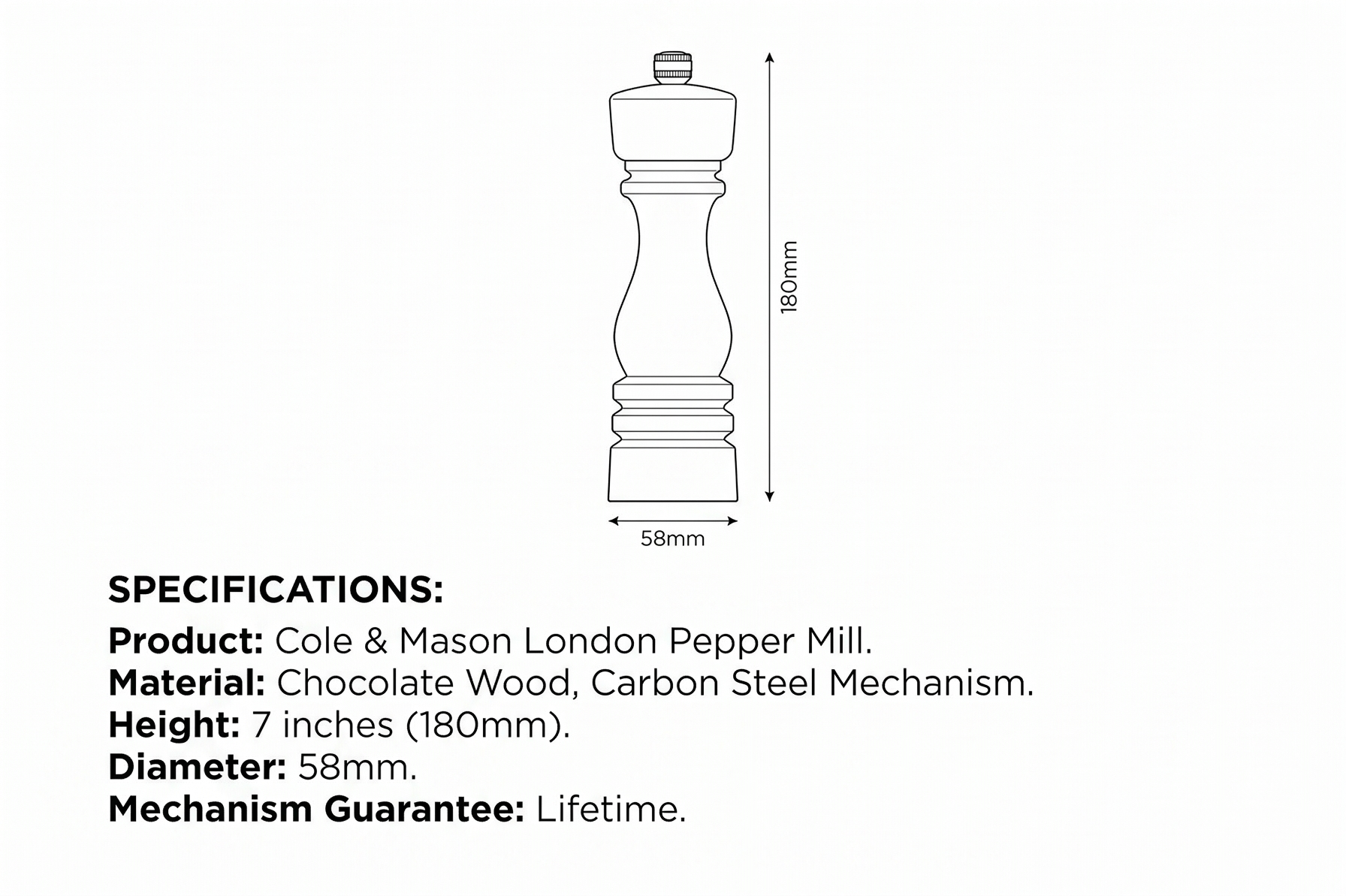 Cole & Mason London Refillable Spice Mill - Kitchen & Home Accessory - Table Black Pepper Grinder - Pepper Mill with Carbon Steel Mechanism - 7", Chocolate Wood