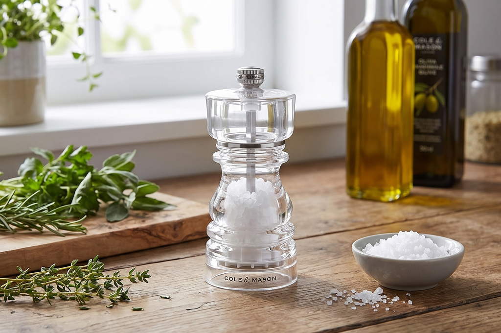 Cole & Mason London Refillable Spice Mill - Kitchen & Home Accessory - Table Salt Grinder - Salt Mill with Ceramic Mechanism - 5", Acrylic