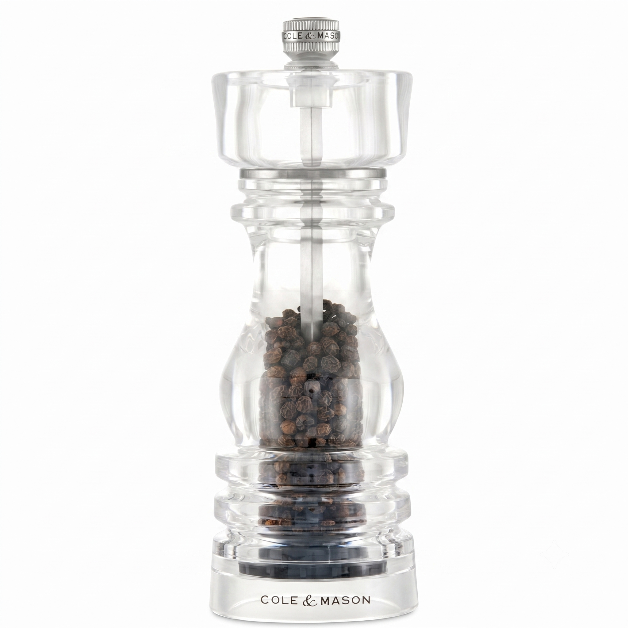 Cole & Mason London Refillable Spice Mill - Kitchen & Home Accessory - Table Black Pepper Grinder - Pepper Mill with Carbon Steel Mechanism - 7", Acrylic