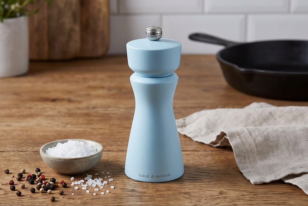 Cole & Mason Kenton Salt and Pepper Mill - Manual Refillable Grinder with Adjustable Ceramic Mechanism - Dining Accessory for Seasoning - Kitchen Tool for Everyday Use - 6 Inch, Blue Salt