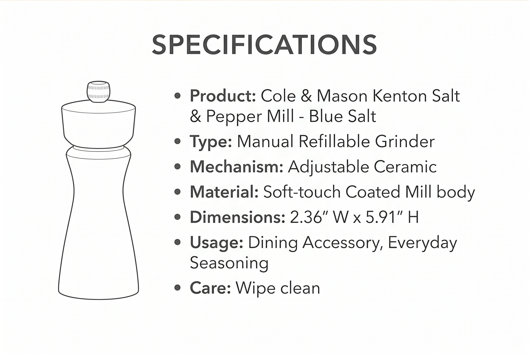 Cole & Mason Kenton Salt and Pepper Mill - Manual Refillable Grinder with Adjustable Ceramic Mechanism - Dining Accessory for Seasoning - Kitchen Tool for Everyday Use - 6 Inch, Blue Salt
