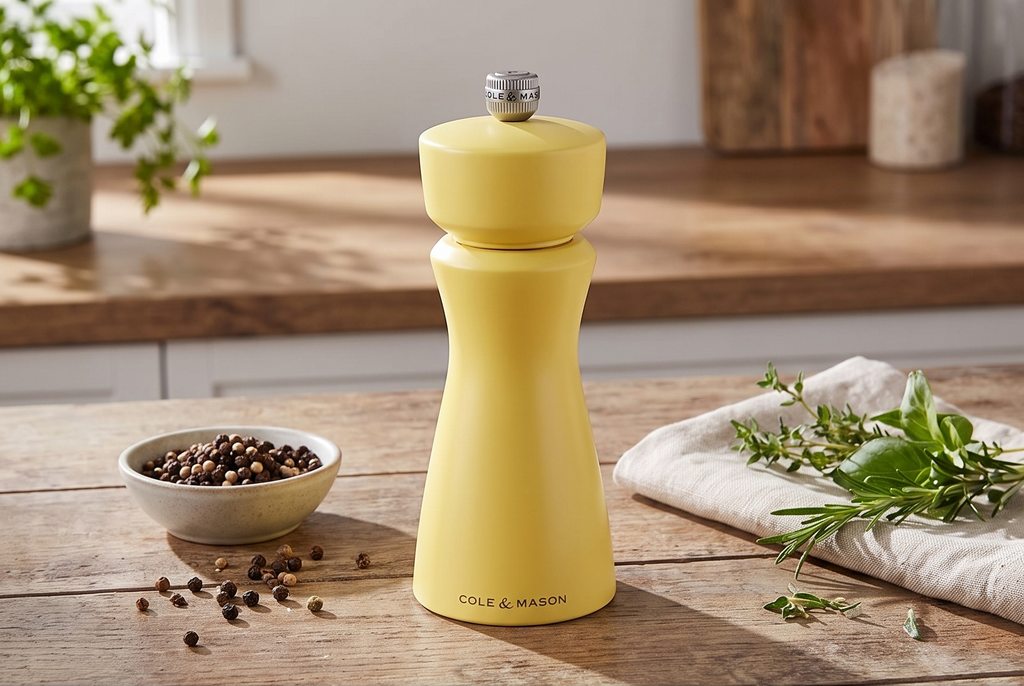 Cole & Mason Kenton Salt and Pepper Mill - Manual Refillable Grinder with Adjustable Ceramic Mechanism - Dining Accessory for Seasoning - Kitchen Tool for Everyday Use - 6 Inch, Turmeric