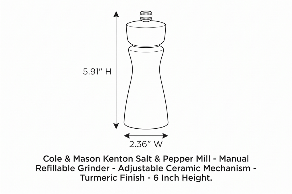 Cole & Mason Kenton Salt and Pepper Mill - Manual Refillable Grinder with Adjustable Ceramic Mechanism - Dining Accessory for Seasoning - Kitchen Tool for Everyday Use - 6 Inch, Turmeric