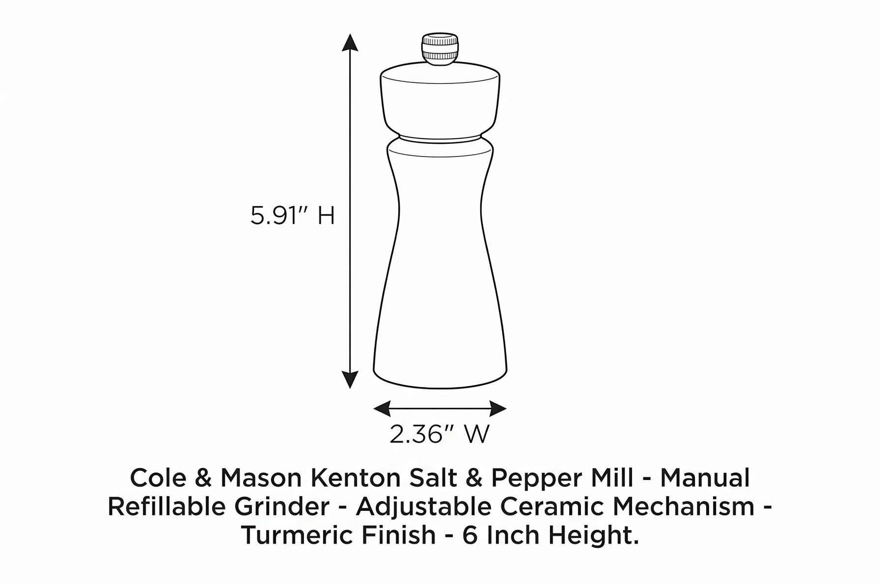 Cole & Mason Kenton Salt and Pepper Mill - Manual Refillable Grinder with Adjustable Ceramic Mechanism - Dining Accessory for Seasoning - Kitchen Tool for Everyday Use - 6 Inch, Turmeric