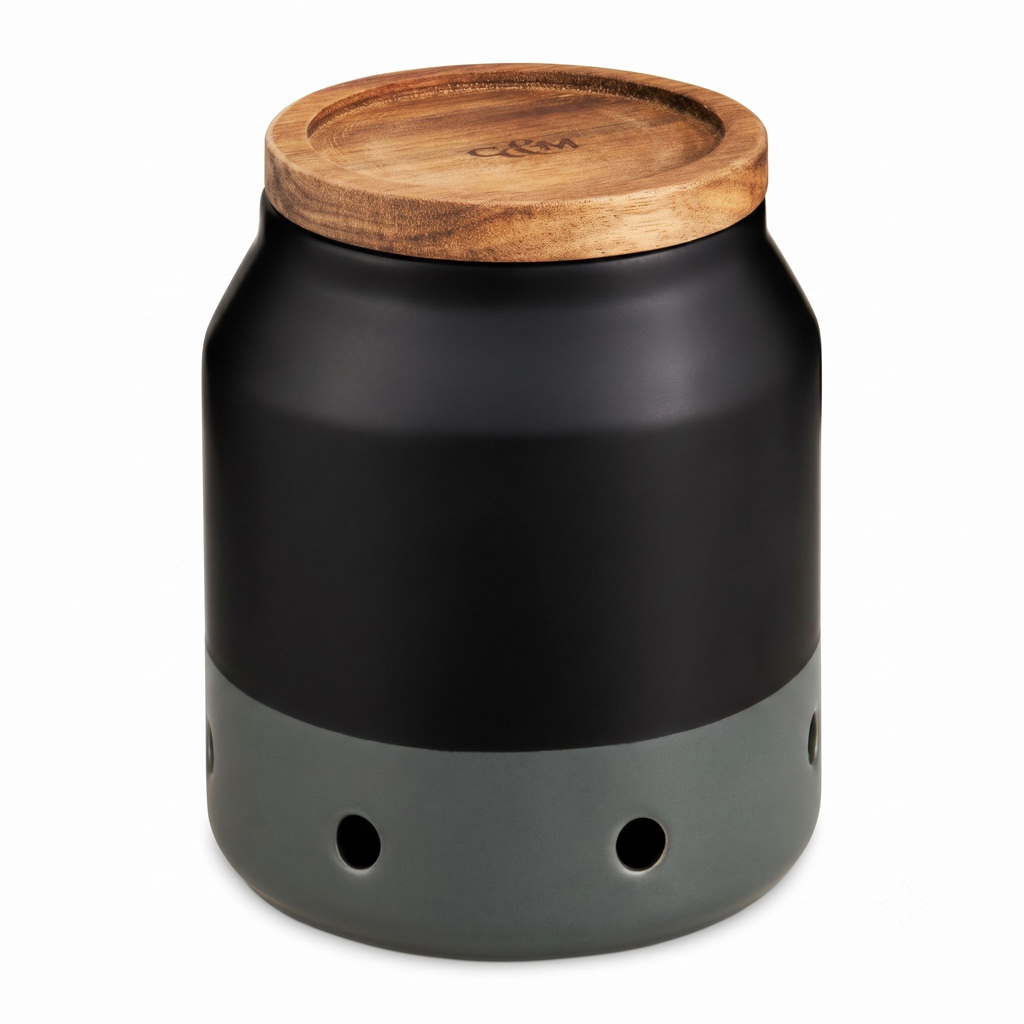 Cole & Mason Elmdon Ceramic Garlic Keeper - Garlic Storage Jar - Ventilation Holes for Air Circulation - Stylish Kitchen Storage with Rustic Acacia Wood Lid - Perfect for Shallots & Small Onions