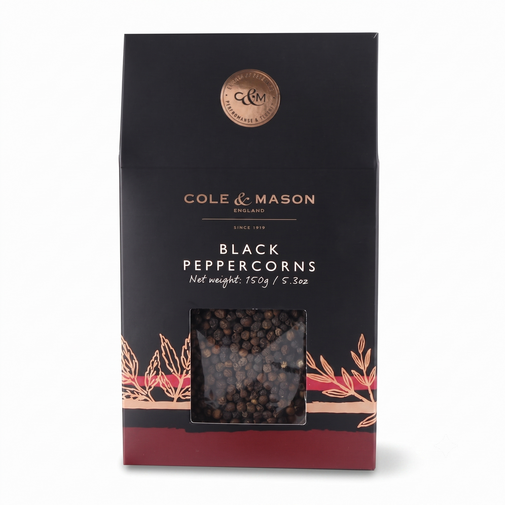 Cole & Mason Gourmet Spice Refill Box - Pairs Well with Chicken, Beef, Pork and More - Peppercorn for Pepper Mill Grinder - Black Pepper 5.3 oz Box