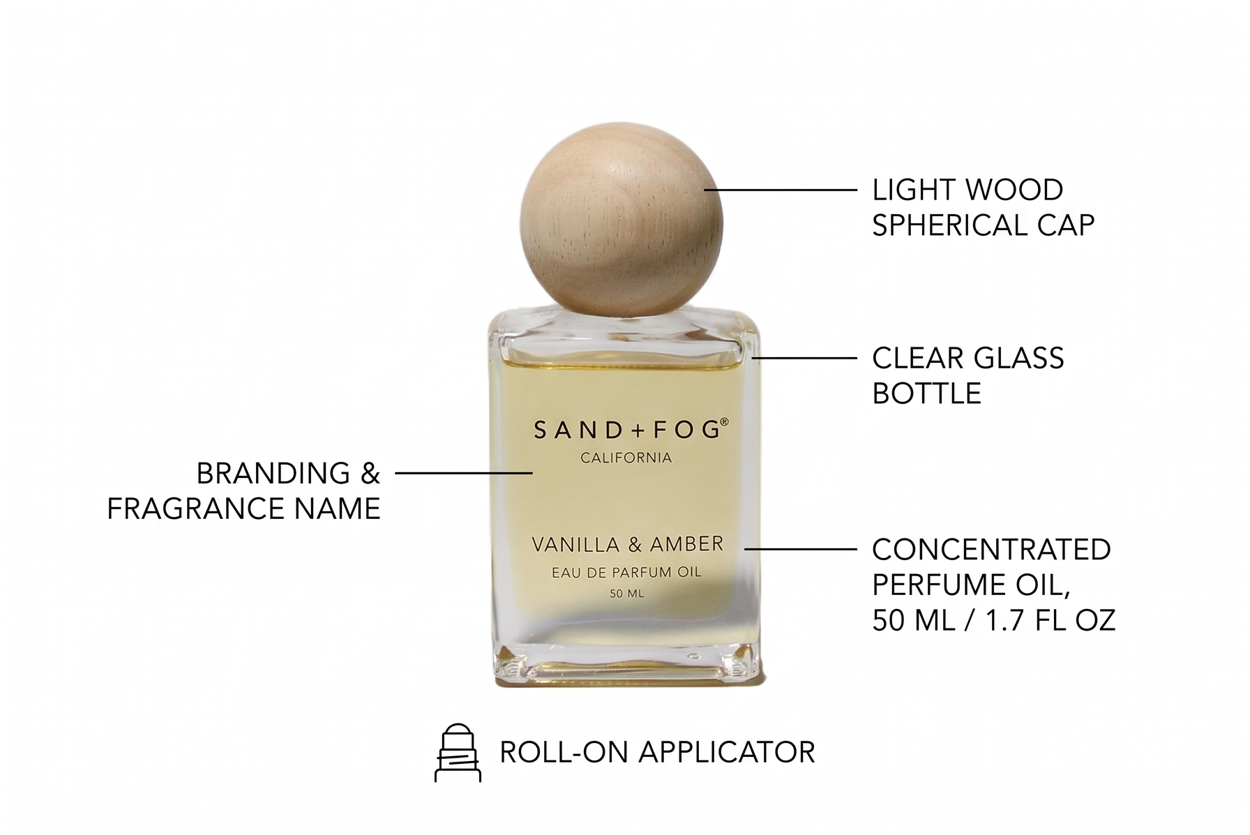 Sand + Fog Vanilla and Amber Perfume Oil, 1.7 fl oz, Roll-on Applicator