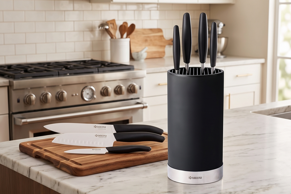 Kyocera KB-U-BK Universal Round Soft Touch Knife Block, 8.8" x 4.3", Black