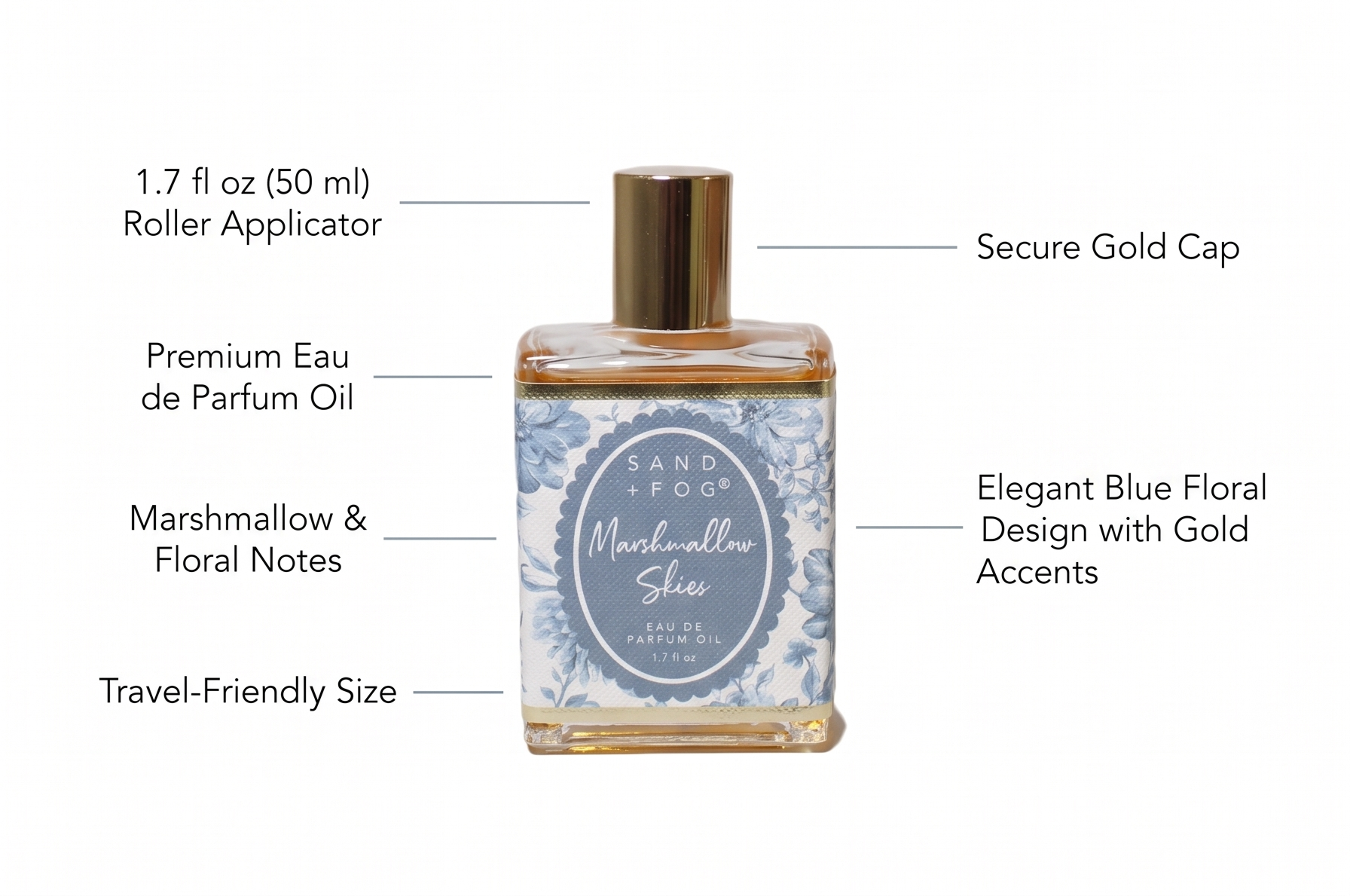 Sand and Fog Marshmallow Skies Eau de Parfum Oil, 1.7 fl oz Roller Applicator