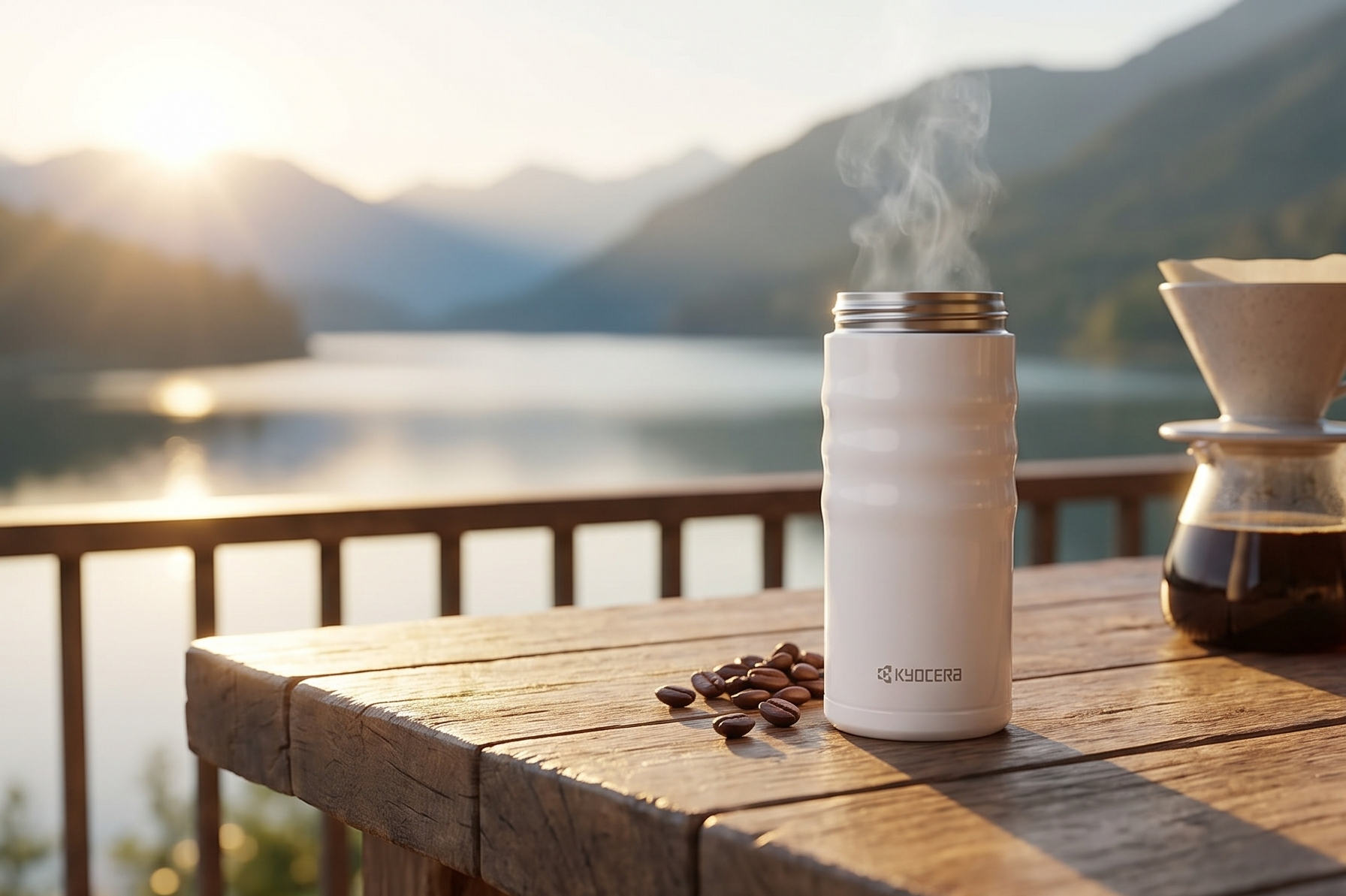 Kyocera Travel Mug with Twist Top, 12oz, Pearl White