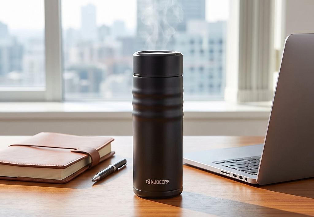 Kyocera Travel Mug with Twist Top, 17oz, Jet Black