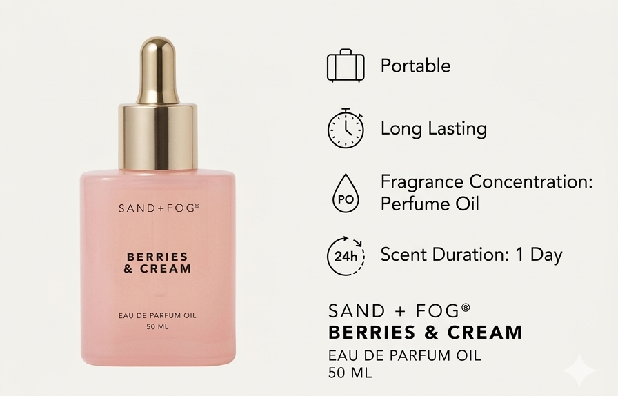 Sand + Fog Berries & Cream Eau De Parfum Oil, 1.7 fl oz, 50ml, Dropper