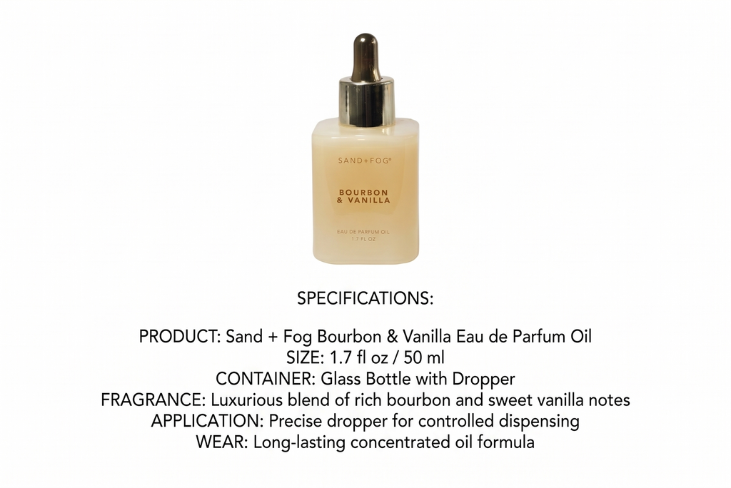 Sand + Fog Bourbon & Vanilla Eau de Parfum Oil, 1.7 fl oz, Glass Bottle with Dropper