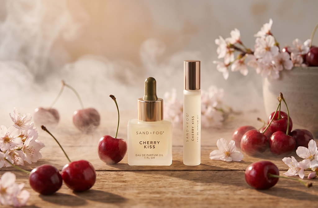 Sand + Fog Cherry Kiss Fragrance Perfume Oil Eau De Parfum 1 fl oz Oil Dropper and 0.33 fl oz Roller