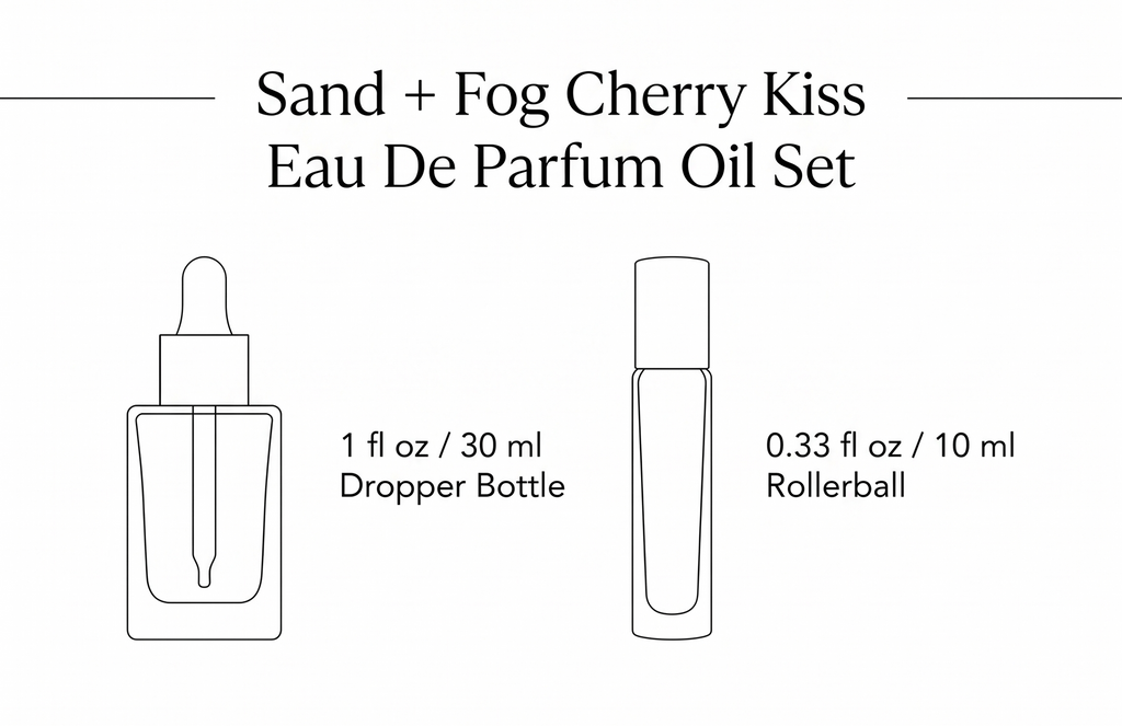 Sand + Fog Cherry Kiss Fragrance Perfume Oil Eau De Parfum 1 fl oz Oil Dropper and 0.33 fl oz Roller