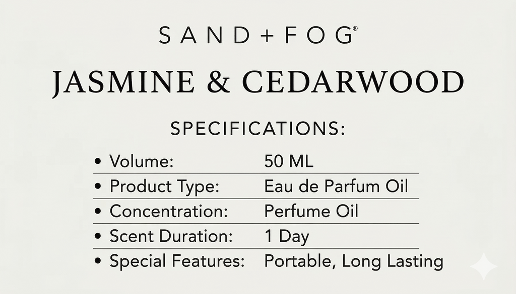 Sand + Fog Jasmine & Cedarwood Eau de Parfum Oil, 1.7oz, Dropper Bottle