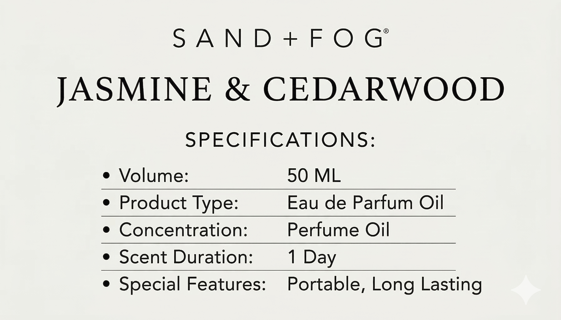 Sand + Fog Jasmine & Cedarwood Eau de Parfum Oil, 1.7oz, Dropper Bottle