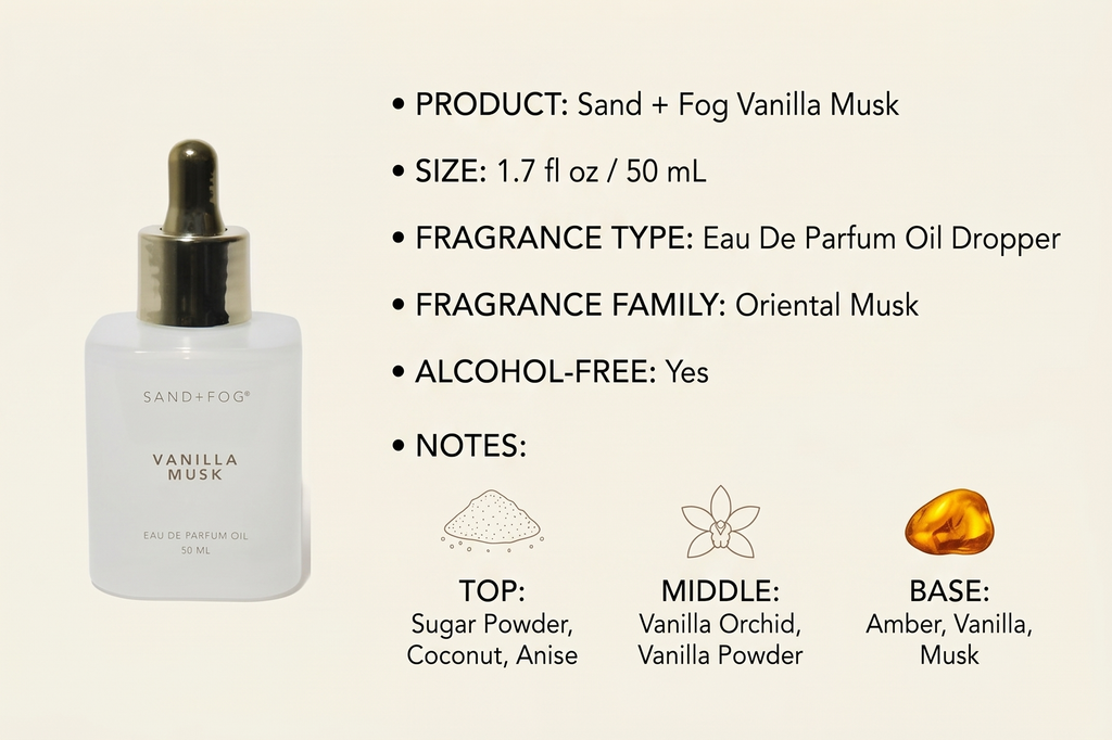 Sand + Fog Vanilla Musk Perfume Eau De Parfum Oil Dropper 1.7 fl oz