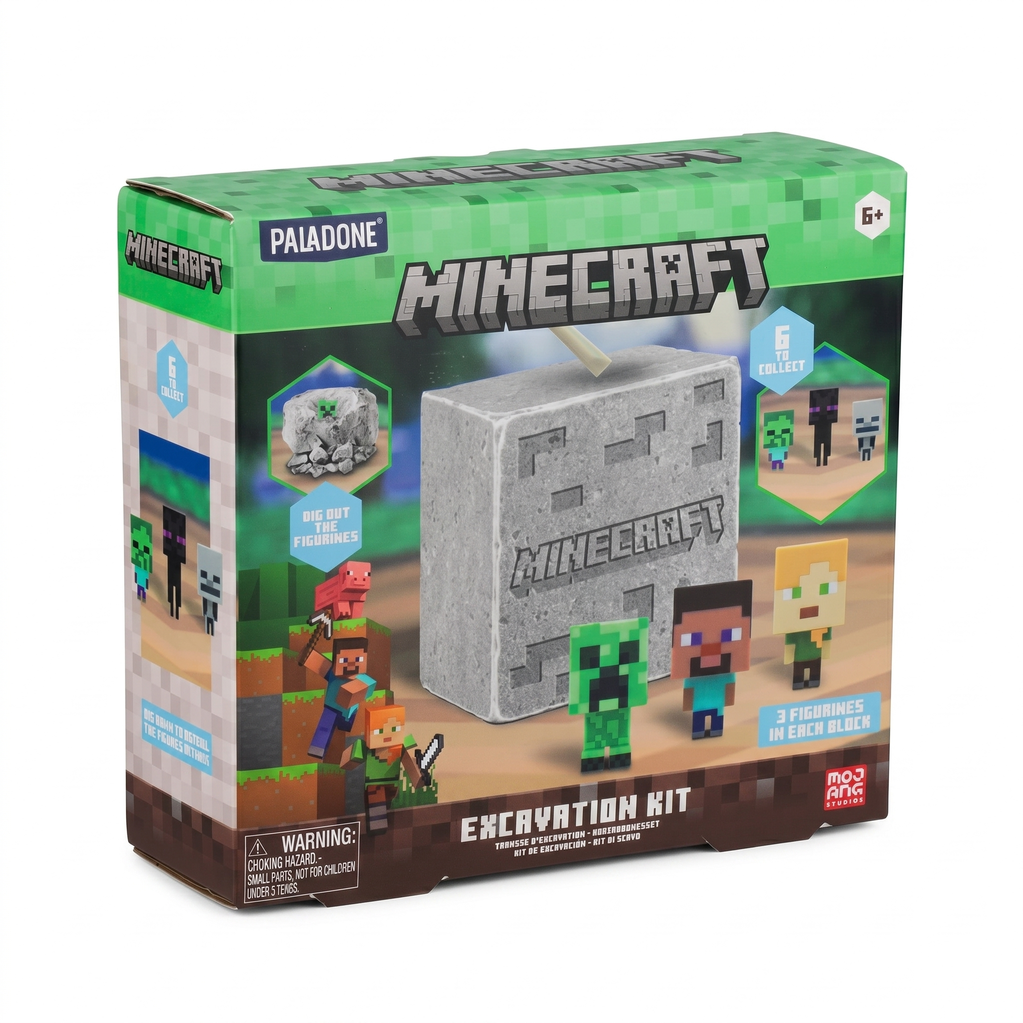 Paladone Minecraft Official Licensed Excavation Kit for Kids, Gamer Decor and Gift for Boys and Girls, 3 Iconic Gaming Characters Included, Interactive Dig Toy