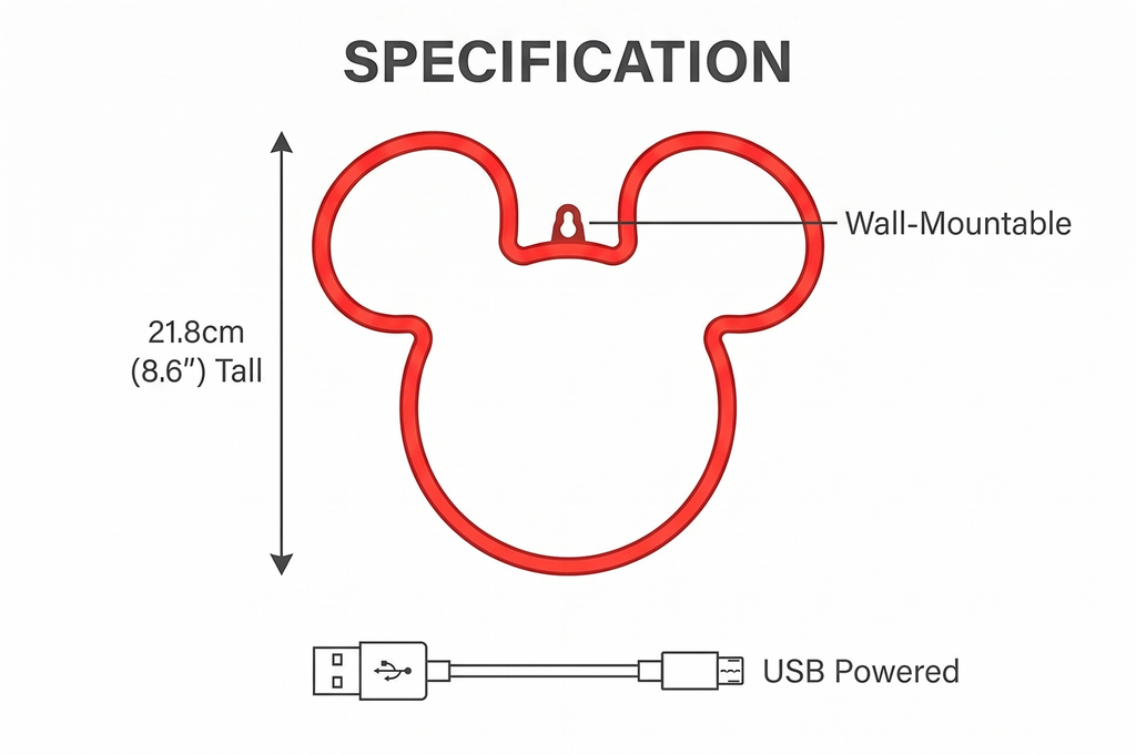 Paladone Disney Mickey Mouse Ears LED Neon Wall Light, Officially Licensed Lamp with Power Cord for Home, Bedroom, Living Space Décor, Pop Culture Gift
