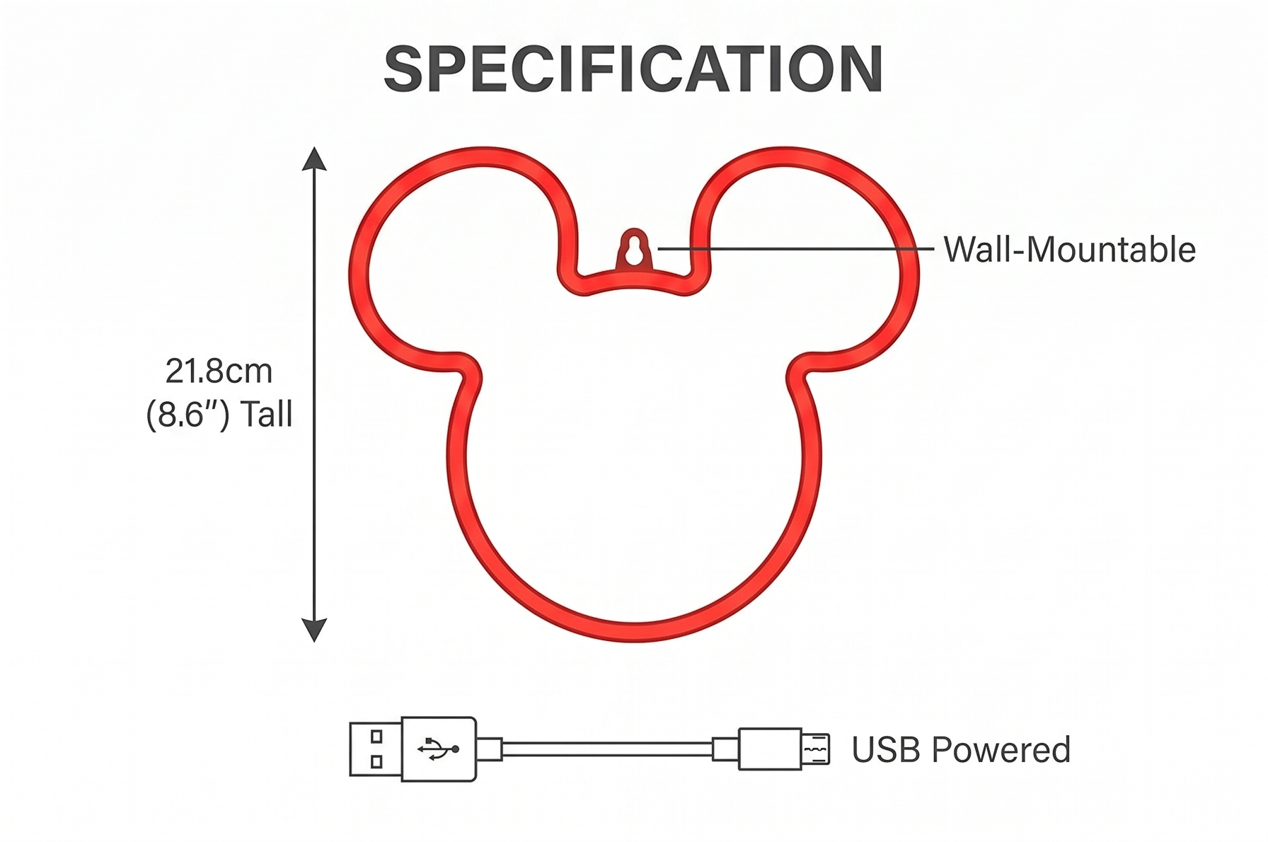 Paladone Disney Mickey Mouse Ears LED Neon Wall Light, Officially Licensed Lamp with Power Cord for Home, Bedroom, Living Space Décor, Pop Culture Gift