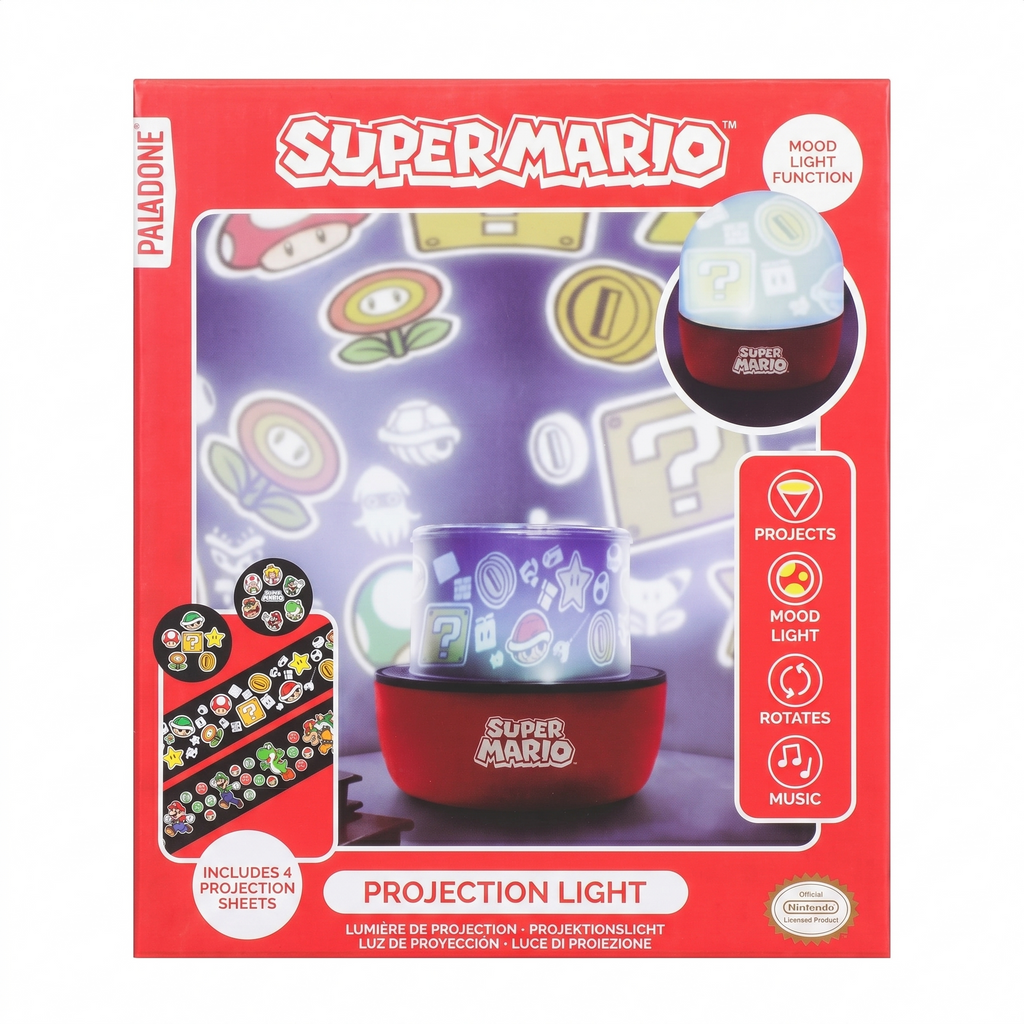 Paladone Super Mario Projection Light - Officially Licensed Nintendo Projector Lamp with Interchangeable Scenes and Mood Lighting, 3 Light Modes, Gaming Room Decor