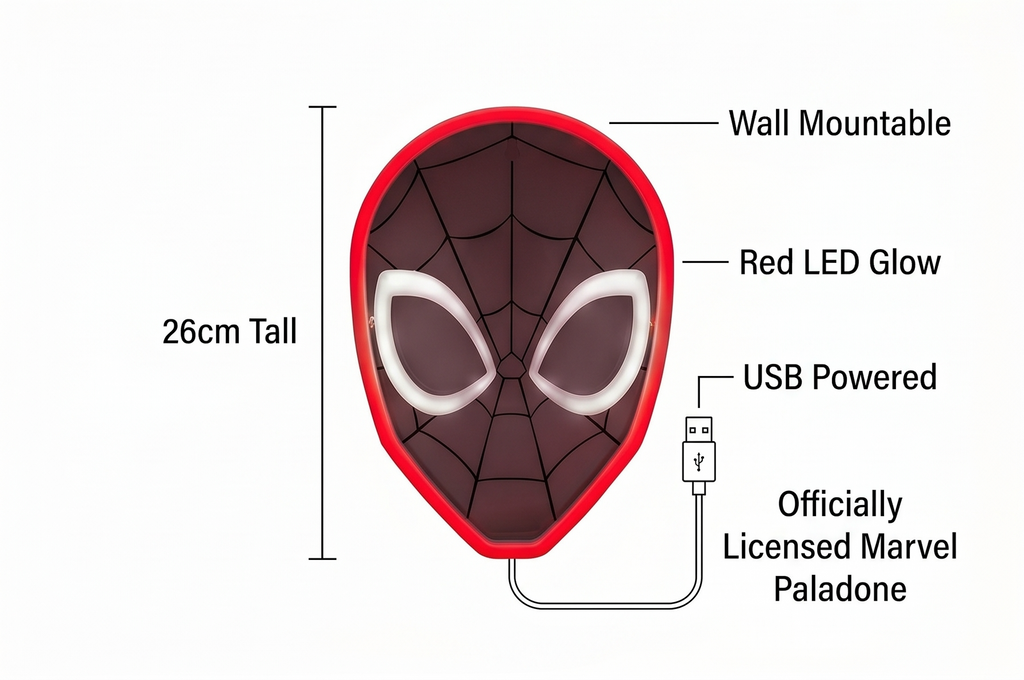 Spiderman Wall Mountable LED Neon Light Officially Licensed Marvel Accent Light for Boys and Girls Bedroom or Man Cave, Superhero Comic Collectible Gift - Paladone
