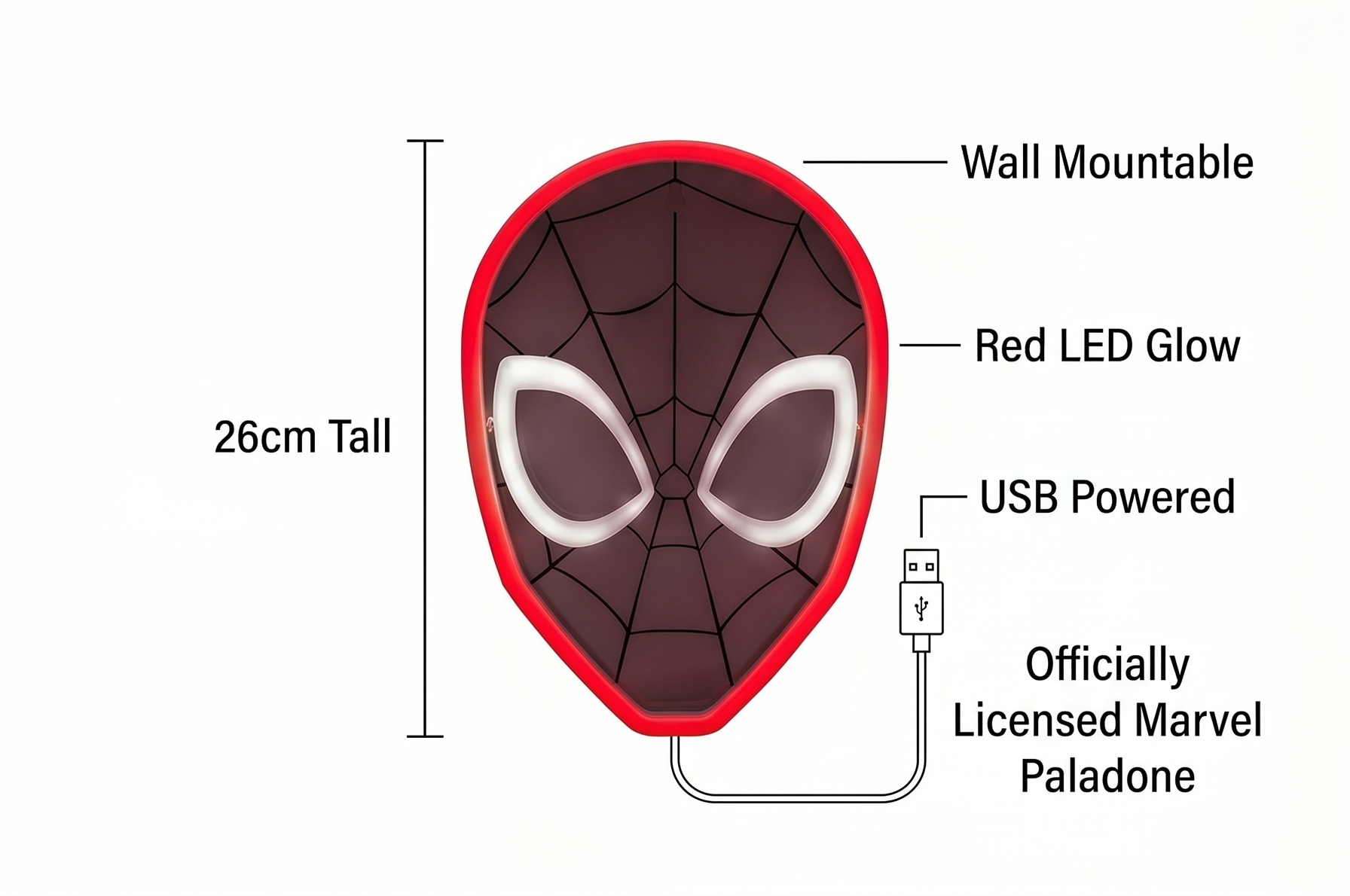 Spiderman Wall Mountable LED Neon Light Officially Licensed Marvel Accent Light for Boys and Girls Bedroom or Man Cave, Superhero Comic Collectible Gift - Paladone