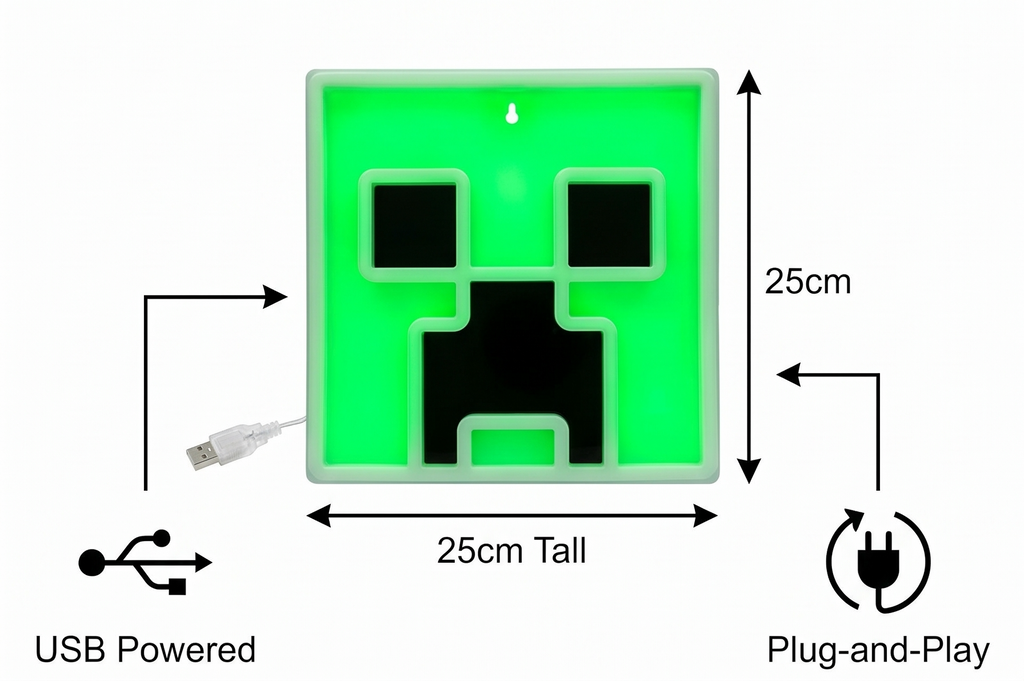 Creeper Iconic LED Wall-Mountable Light Officially Licensed Minecraft Room Decor for Boys and Girls, Gamer Night Light in Vibrant Green - Paladone