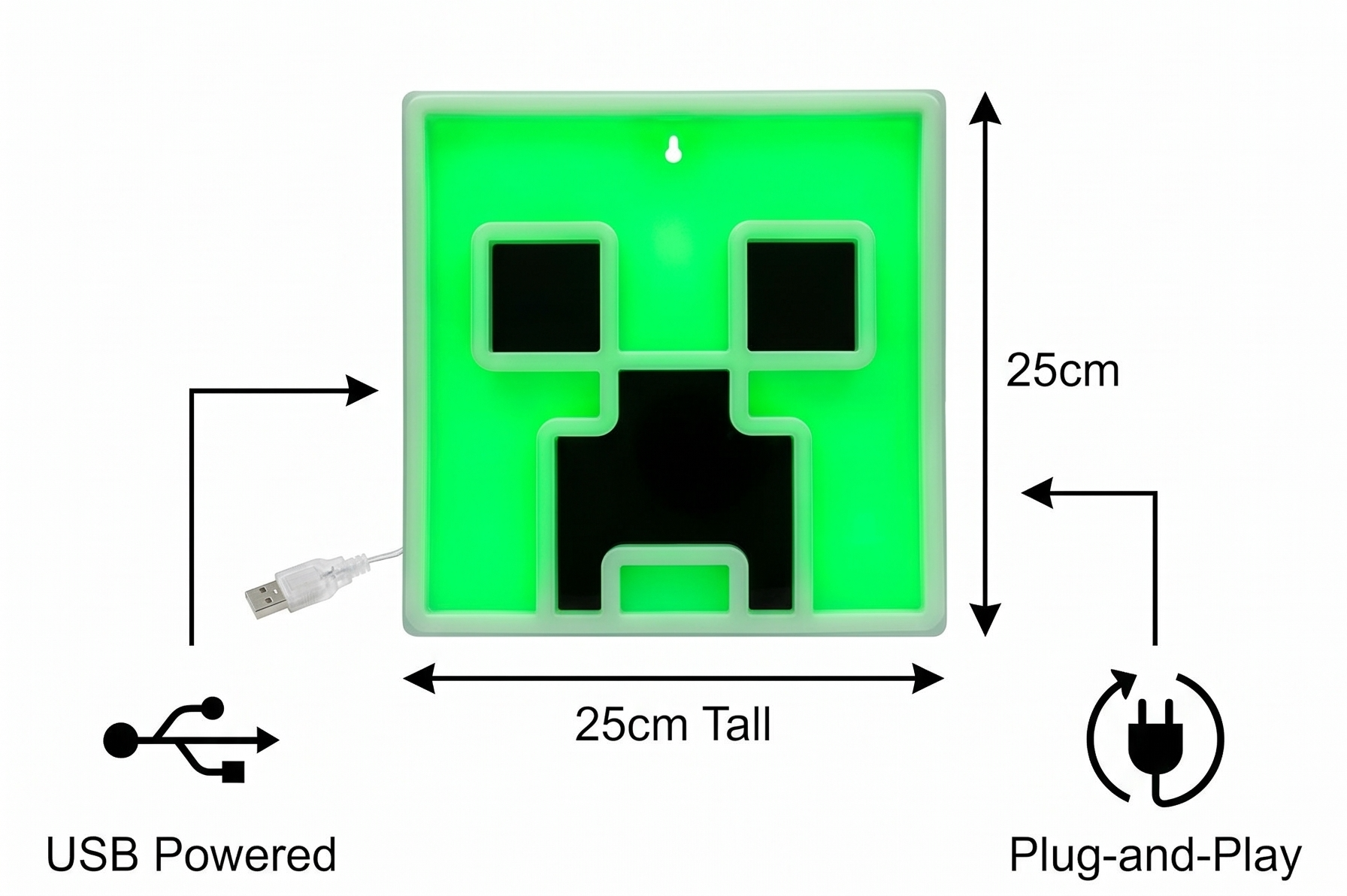 Creeper Iconic LED Wall-Mountable Light Officially Licensed Minecraft Room Decor for Boys and Girls, Gamer Night Light in Vibrant Green - Paladone