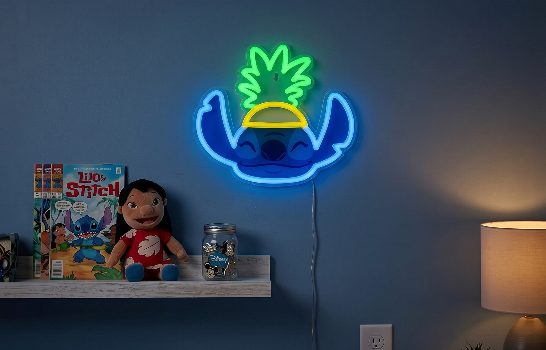 Lilo & Stitch Pineapple LED Neon Wall Light, Officially Licensed Disney Lamp with Power Cord for Home, Bedroom, Living Space, Gift for Movie Fans - Paladone