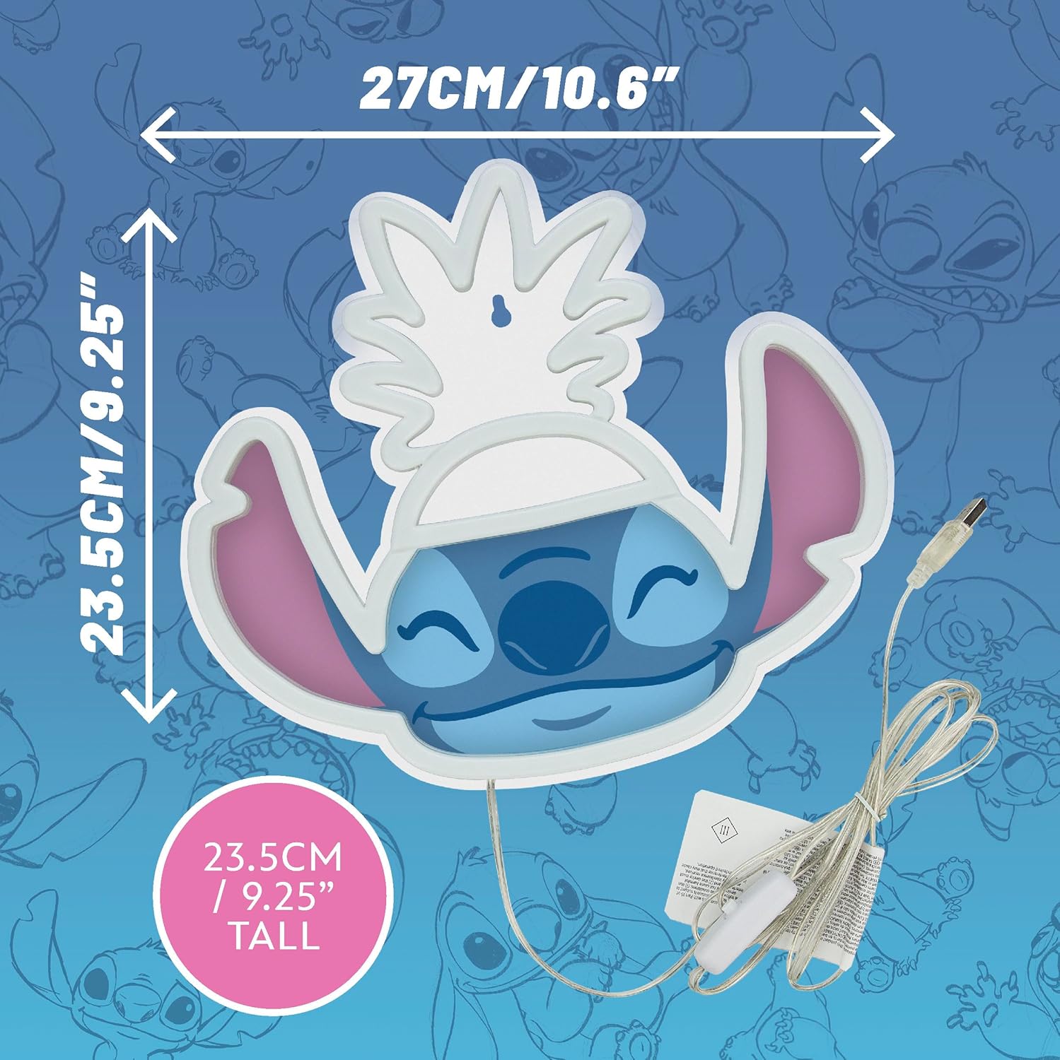 Lilo & Stitch Pineapple LED Neon Wall Light, Officially Licensed Disney Lamp with Power Cord for Home, Bedroom, Living Space, Gift for Movie Fans - Paladone