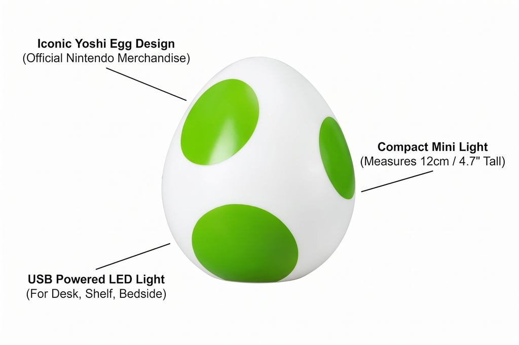 Paladone Super Mario Yoshi Egg Light – Mini LED Desk Lamp, USB Powered, Gaming Room Decor, Official Nintendo Merchandise
