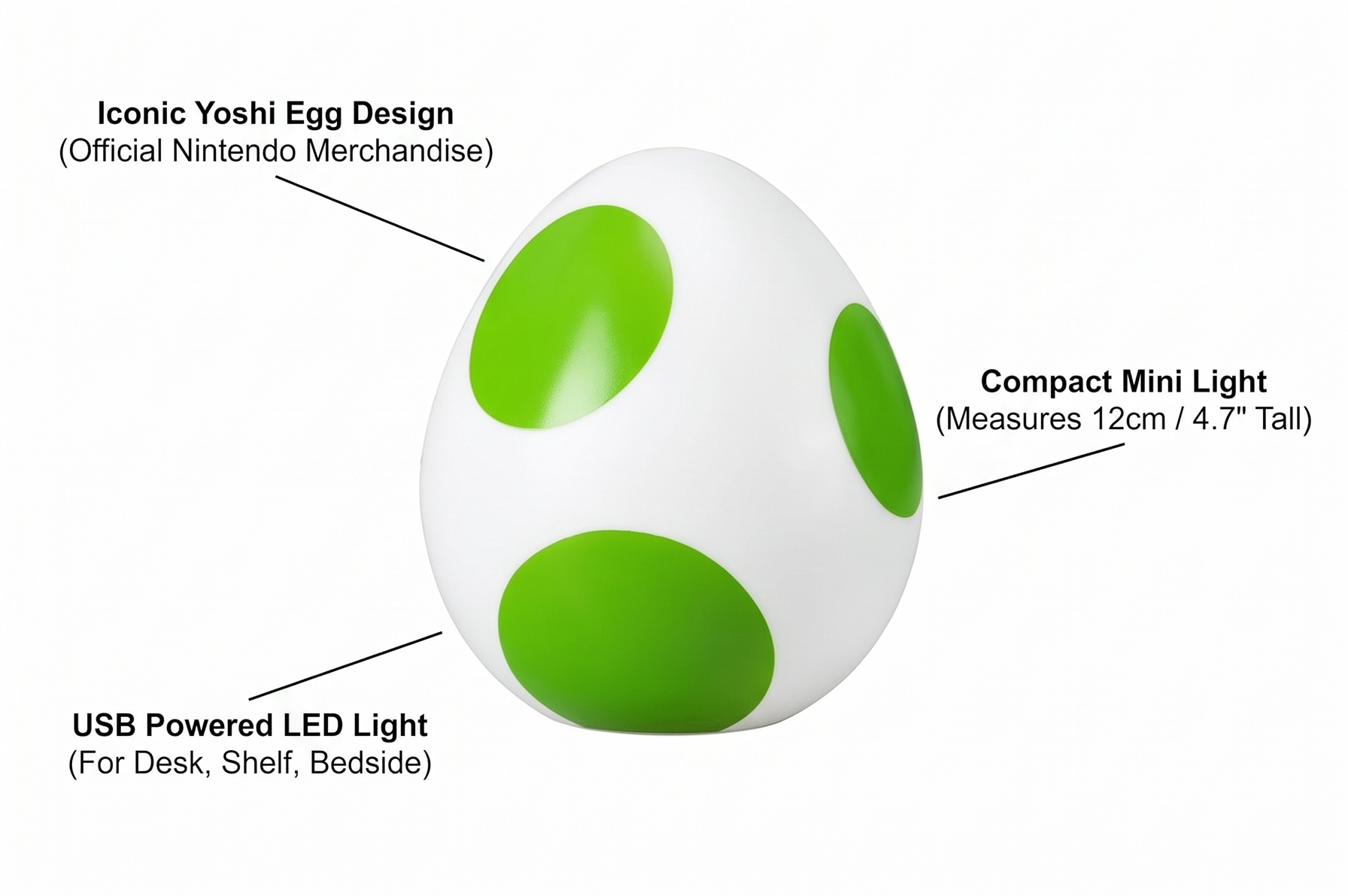 Paladone Super Mario Yoshi Egg Light – Mini LED Desk Lamp, USB Powered, Gaming Room Decor, Official Nintendo Merchandise
