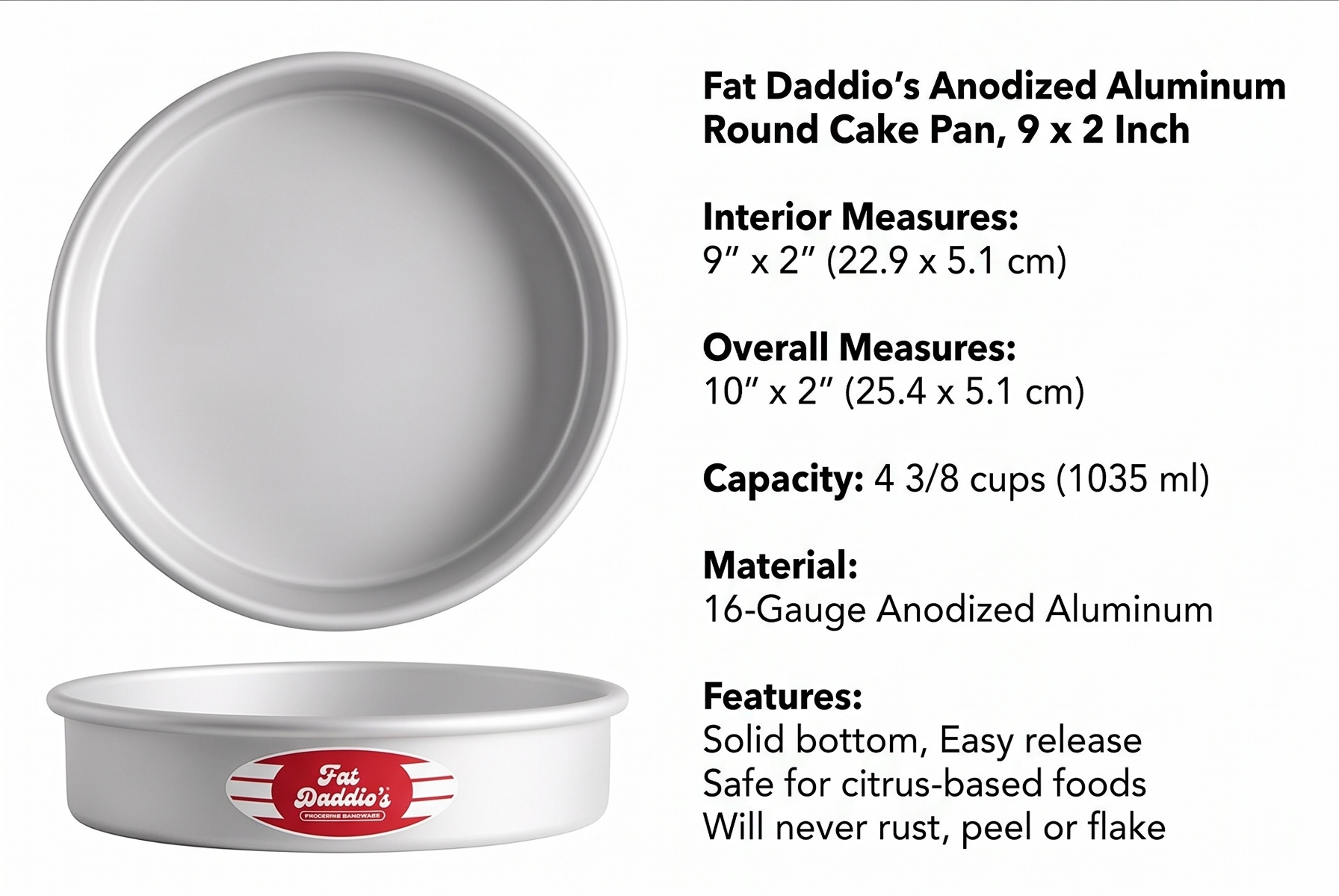 Fat Daddio's Anodized Aluminum Round Cake Pan, 9 x 2 Inch