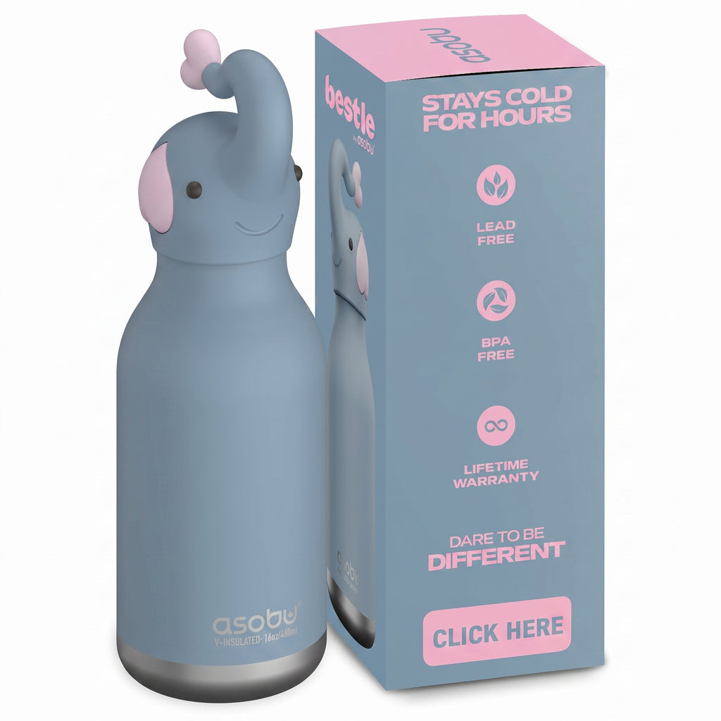 asobu Bestie Water Bottle Cute Collectible Character Leak Proof BPA Free, Elephant