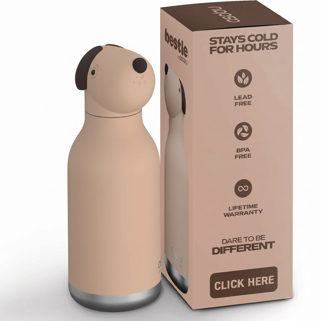 asobu Bestie Water Bottle Cute Collectible Character Leak Proof BPA Free, BEIGE DOG