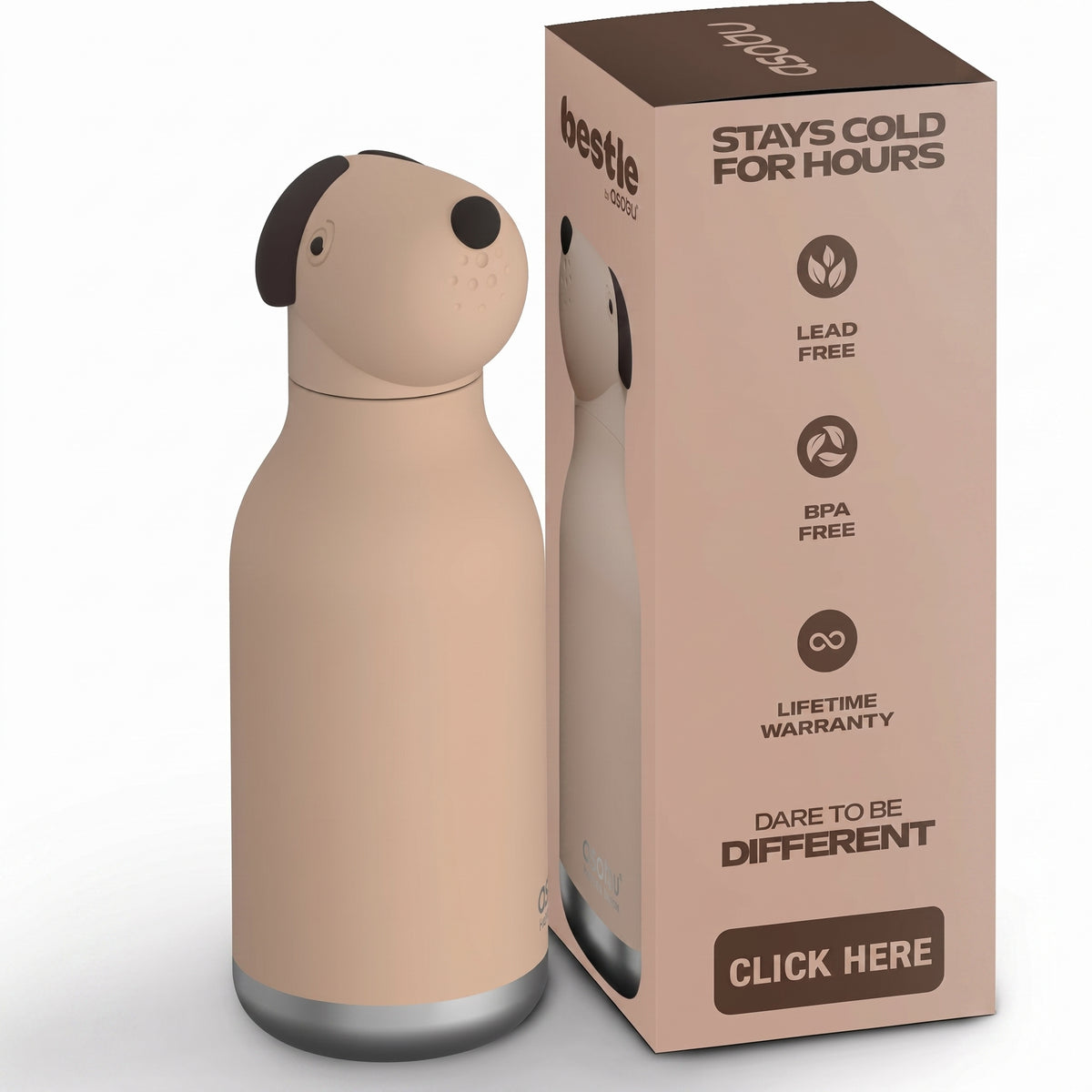 asobu Bestie Water Bottle Cute Collectible Character Leak Proof BPA Free, BEIGE DOG