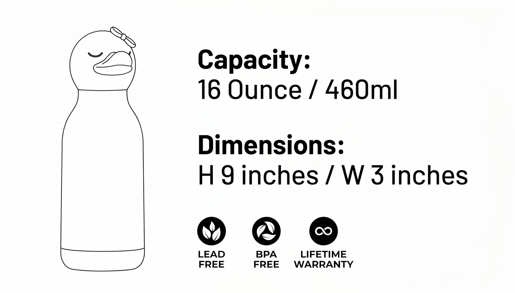 asobu Bestie Bottle Insulated Stainless Steel Water Bottle with Detachable Soft Animal Head Fun Drinking For Kids and Teens with Flexible Reusable Straw 16 Ounce (Duck)