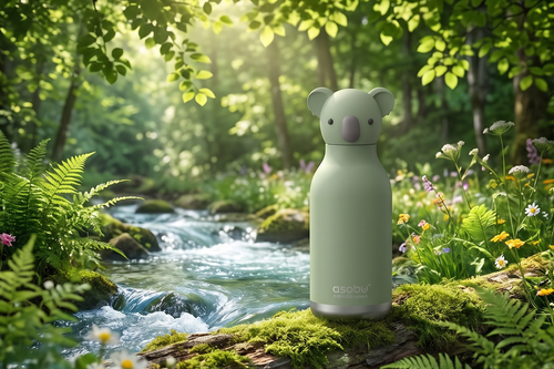 asobu Bestie Bottle Insulated Stainless Steel Water Bottle with Detachable Soft Animal Head Fun Drinking For Kids and Teens with Flexible Reusable Straw 16 Ounce (Koala)