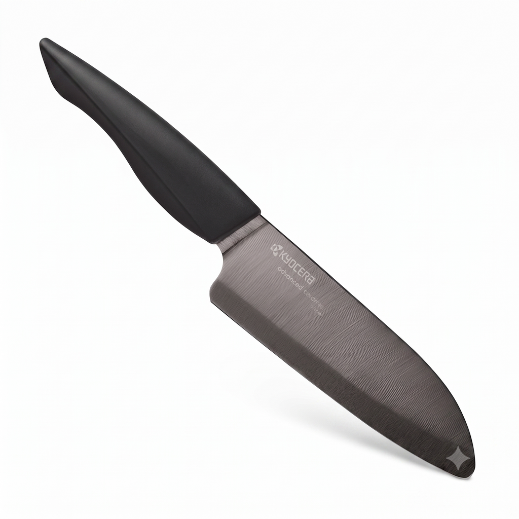 Kyocera Innovation Series Ceramic 5.5" Santoku Knife, with Soft Touch Ergonomic Handle-Black Blade, Black Handle